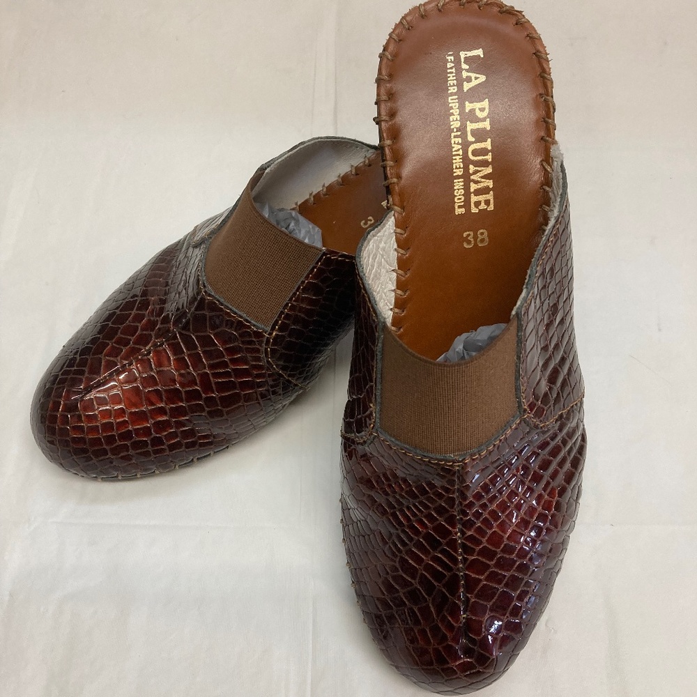 La Plume croc print leather mules/clogs